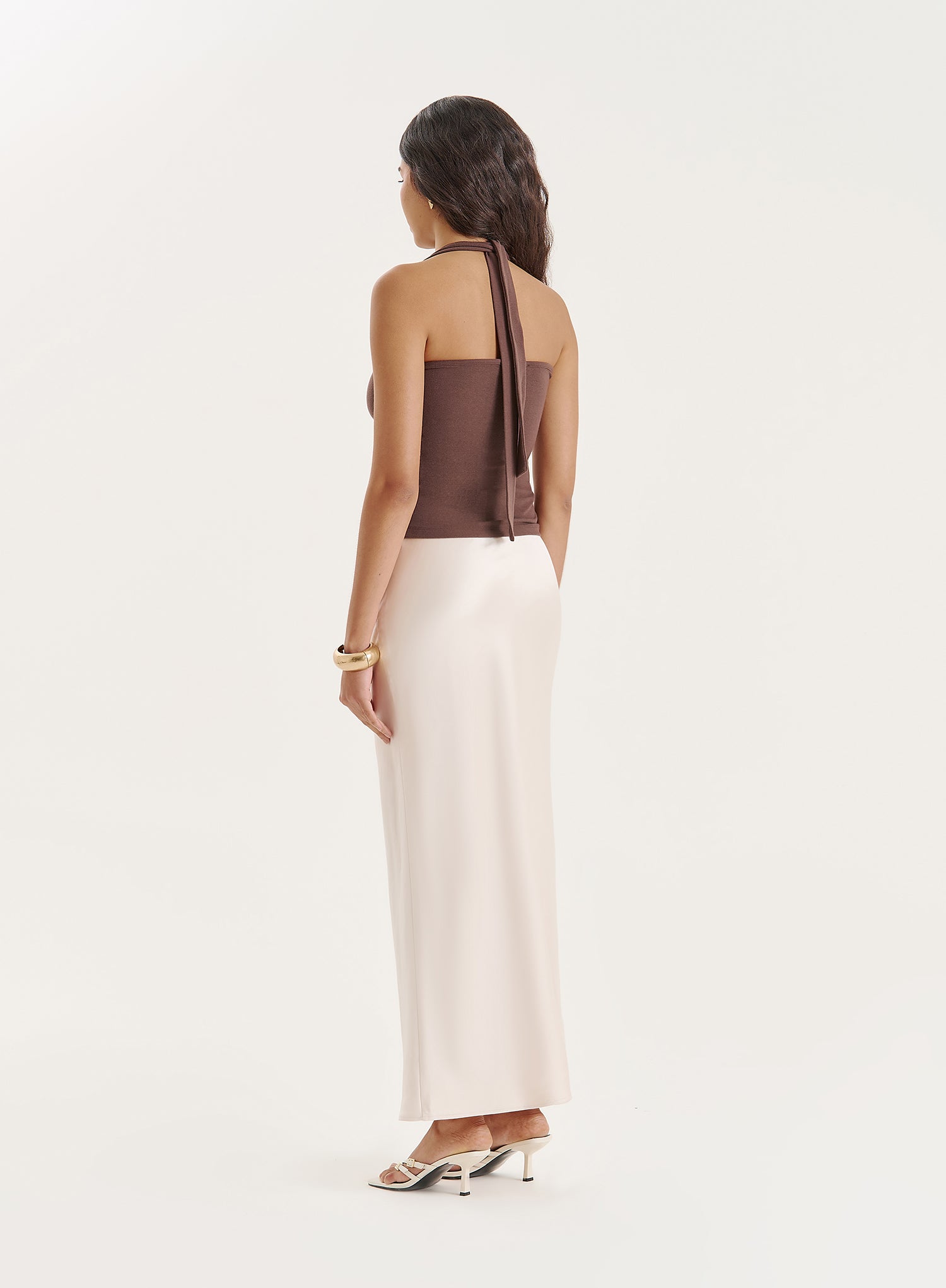Chocolate Halter Neck Tie Wrap Top